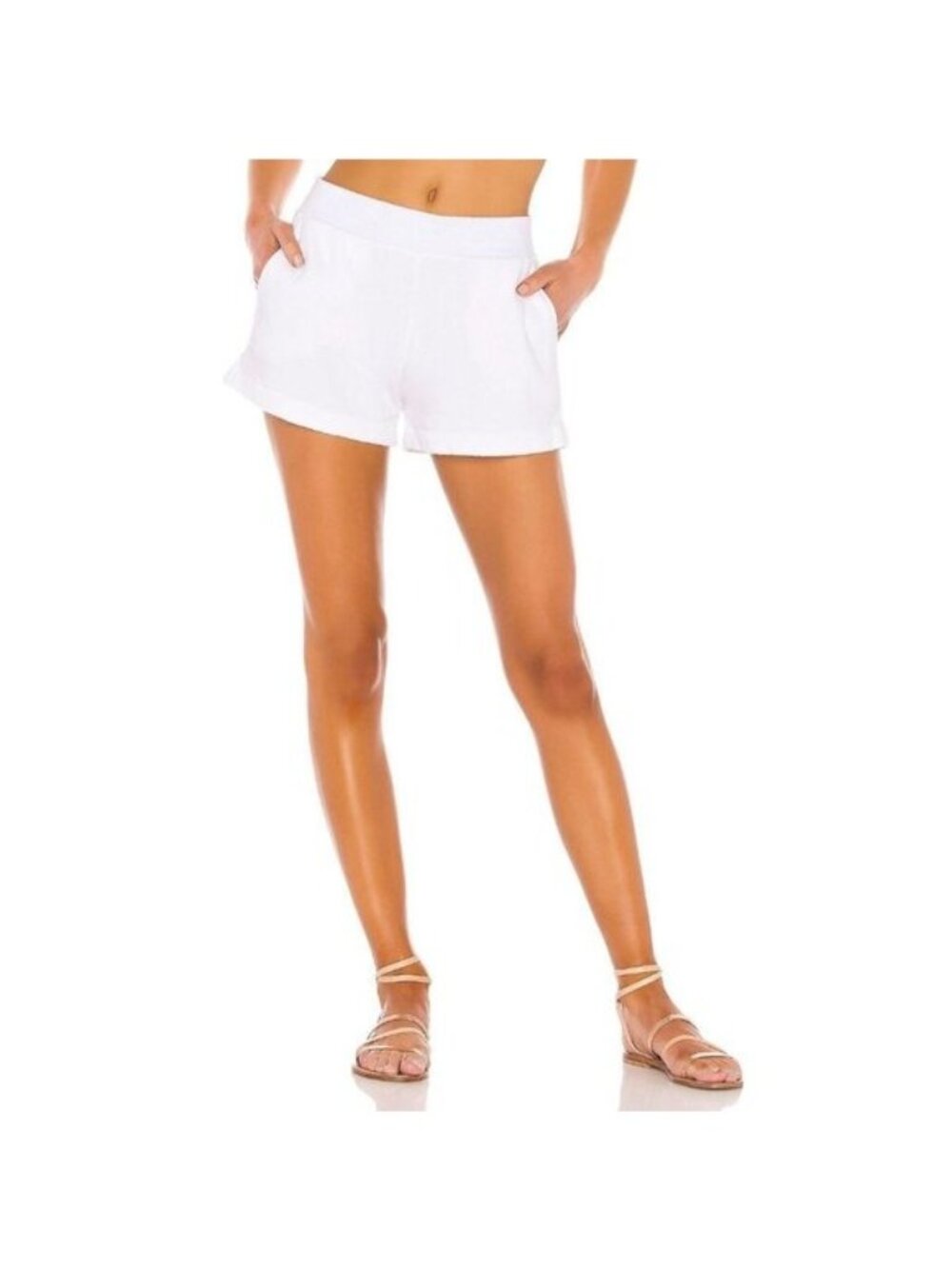 Enza Costa White French Terry Elastic Waist Shorts With Pockets